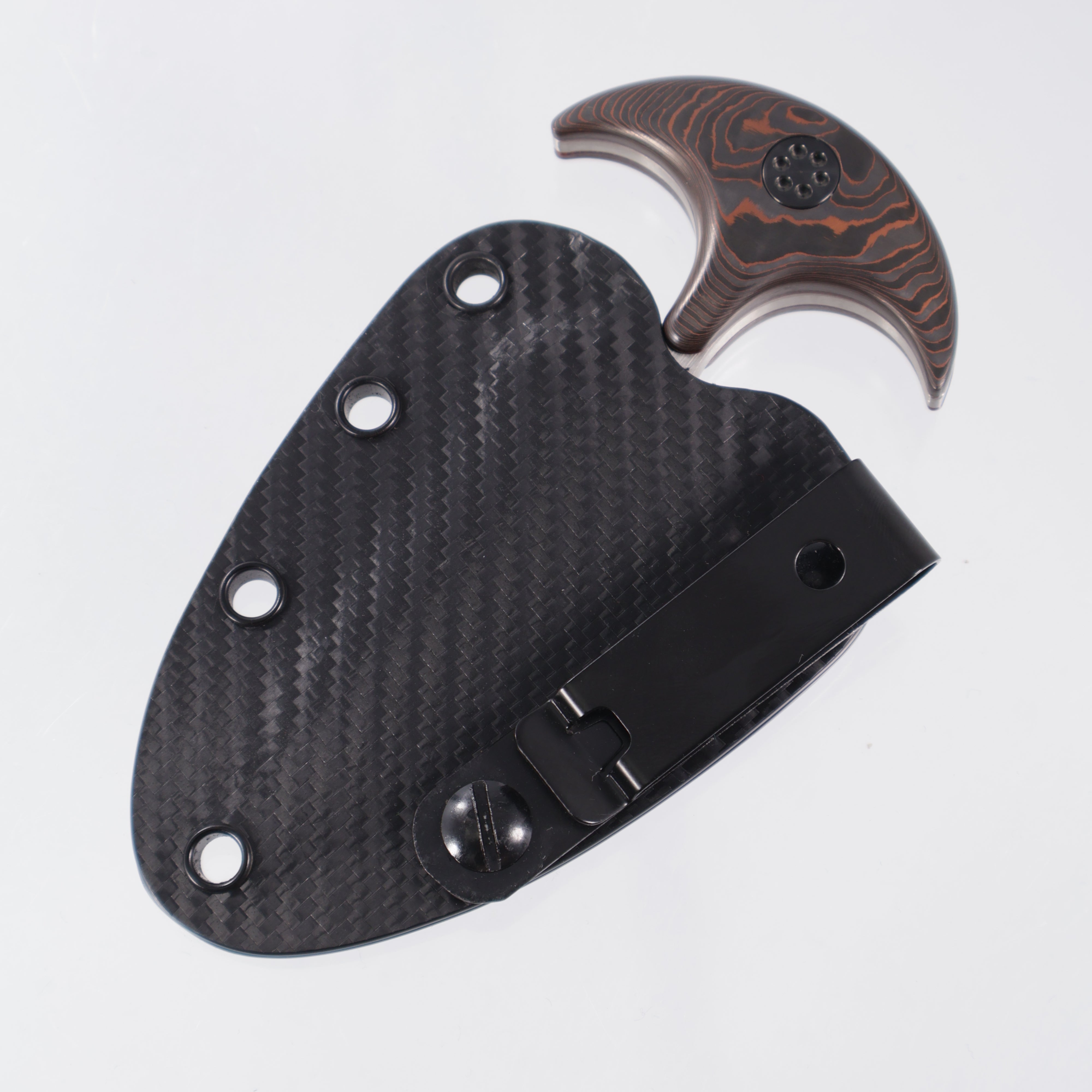 Beans Blades Push Knife #007 - Copper Camo Fat Carbon w/ DLC Ti Hardware - Satin M390