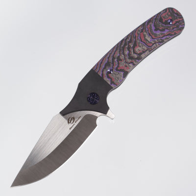 Beans Blades Javelin Folder - Black PVD Titanium w/ Crosscut Purple Haze Fat Carbon & Purple Hardware - Satin M390