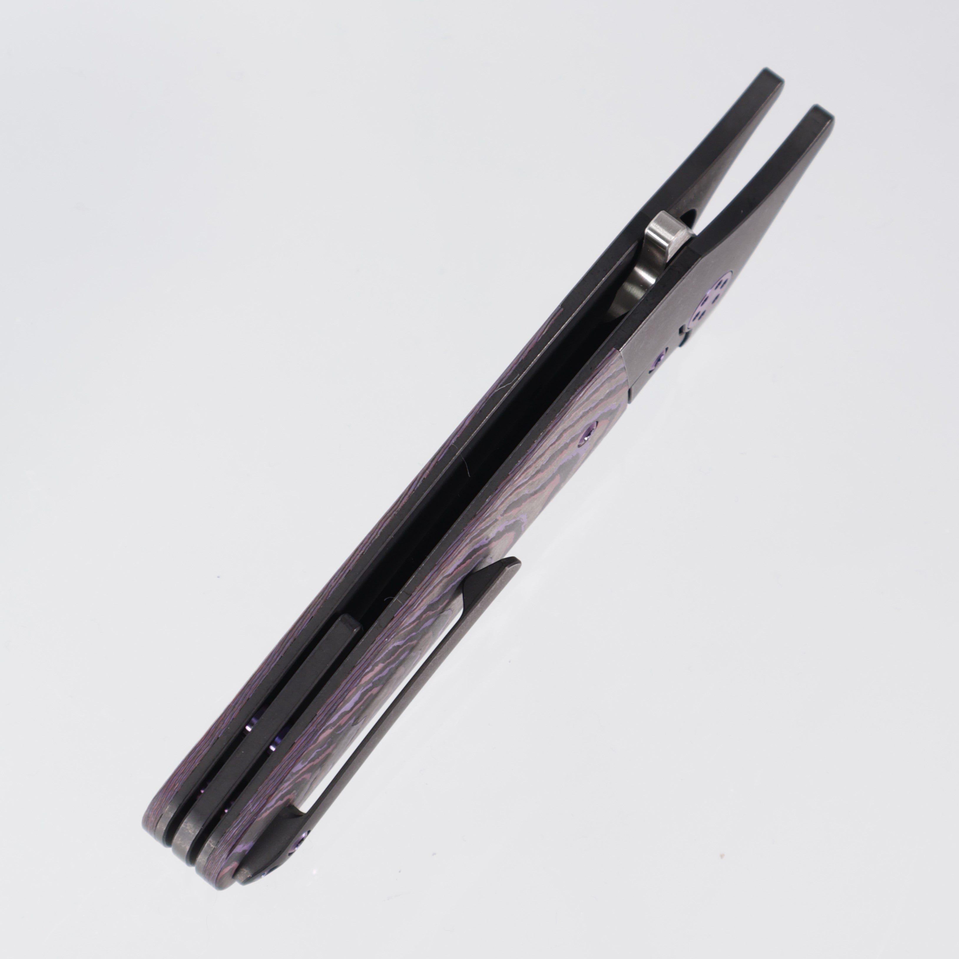 Beans Blades Javelin Folder - Black - Black PVD Titanium - Crosscut Purple Haze Fat Carbon - Satin M390