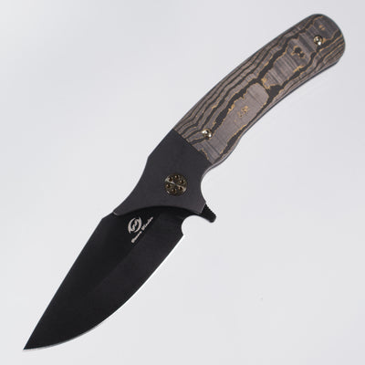 Beans Blades Javelin Folder - Black PVD Titanium w/ Gold Camo Fat Carbon & Gold Hardware - Black PVD M390