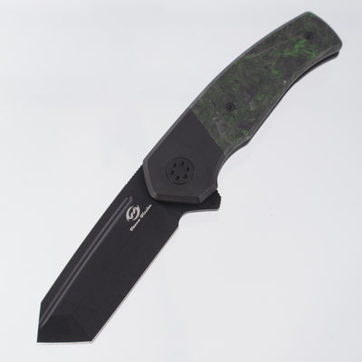 Beans Blades Mini Warrior Folder - Black PVD Titanium w/ Green Dark Matter Fat Carbon - Black PVD M390