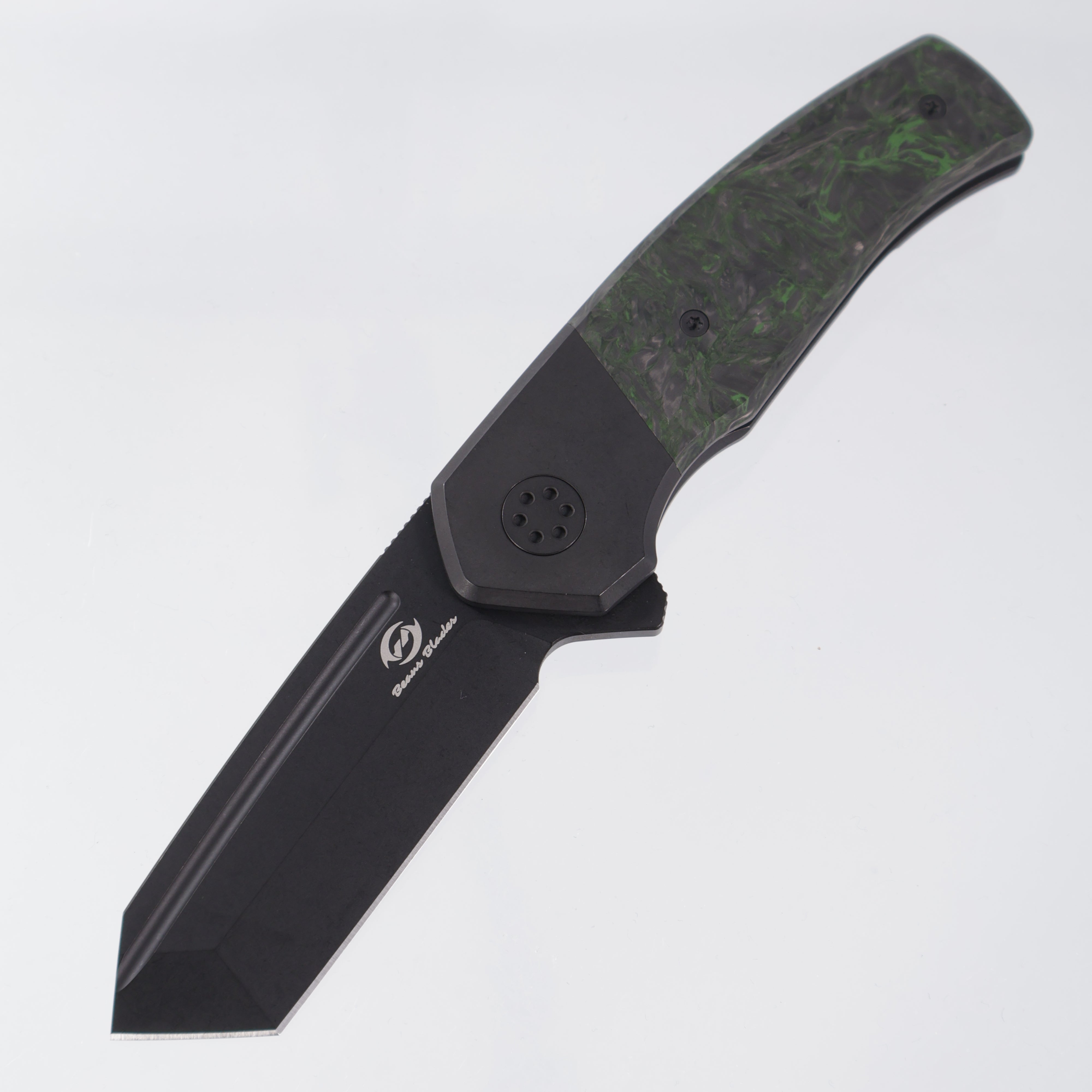 Beans Blades Mini Warrior Folder - Black PVD Titanium w/ Green Dark Matter Fat Carbon - Black PVD M390