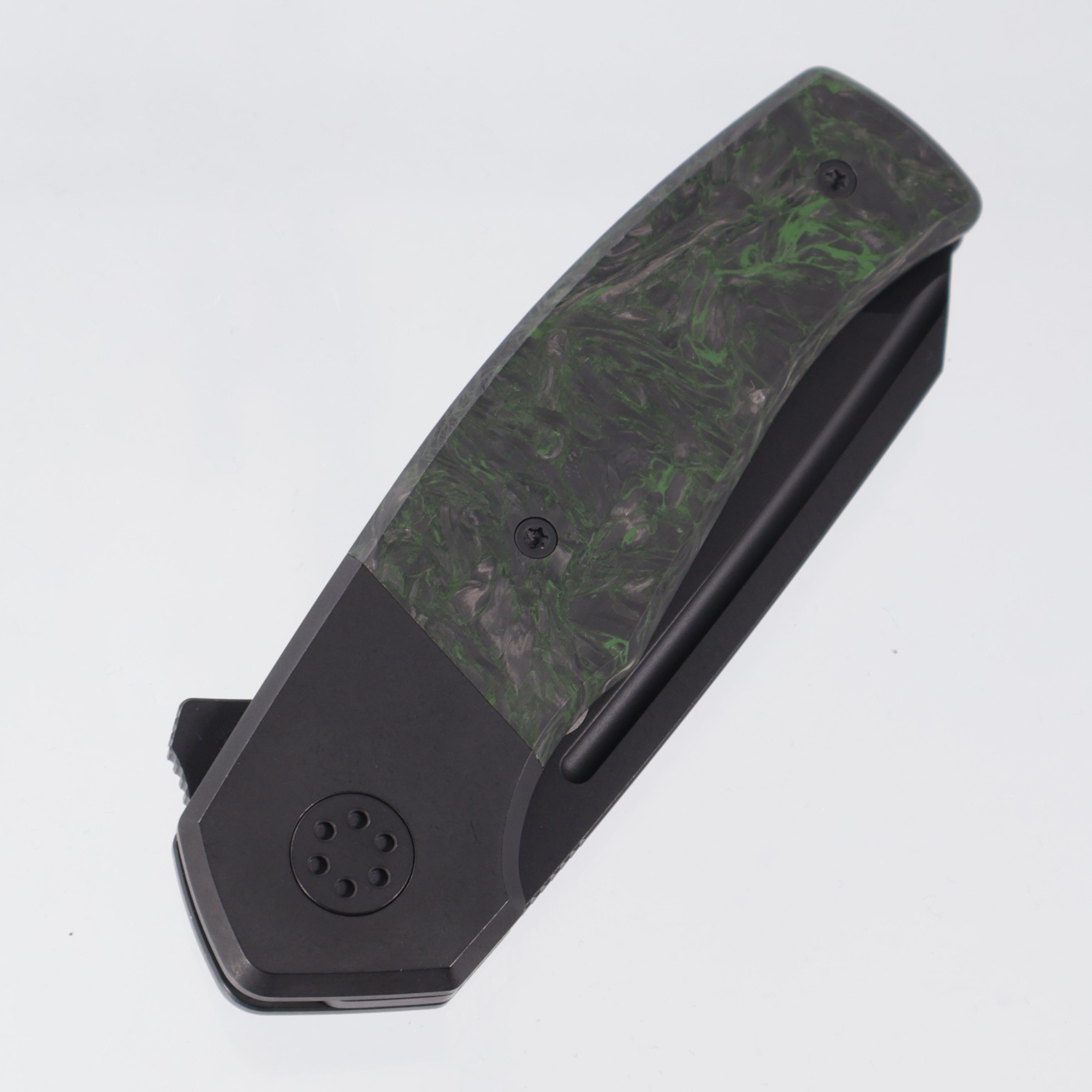 Beans Blades Mini Warrior Folder - Black PVD Titanium w/ Green Dark Matter Fat Carbon - Black PVD M390