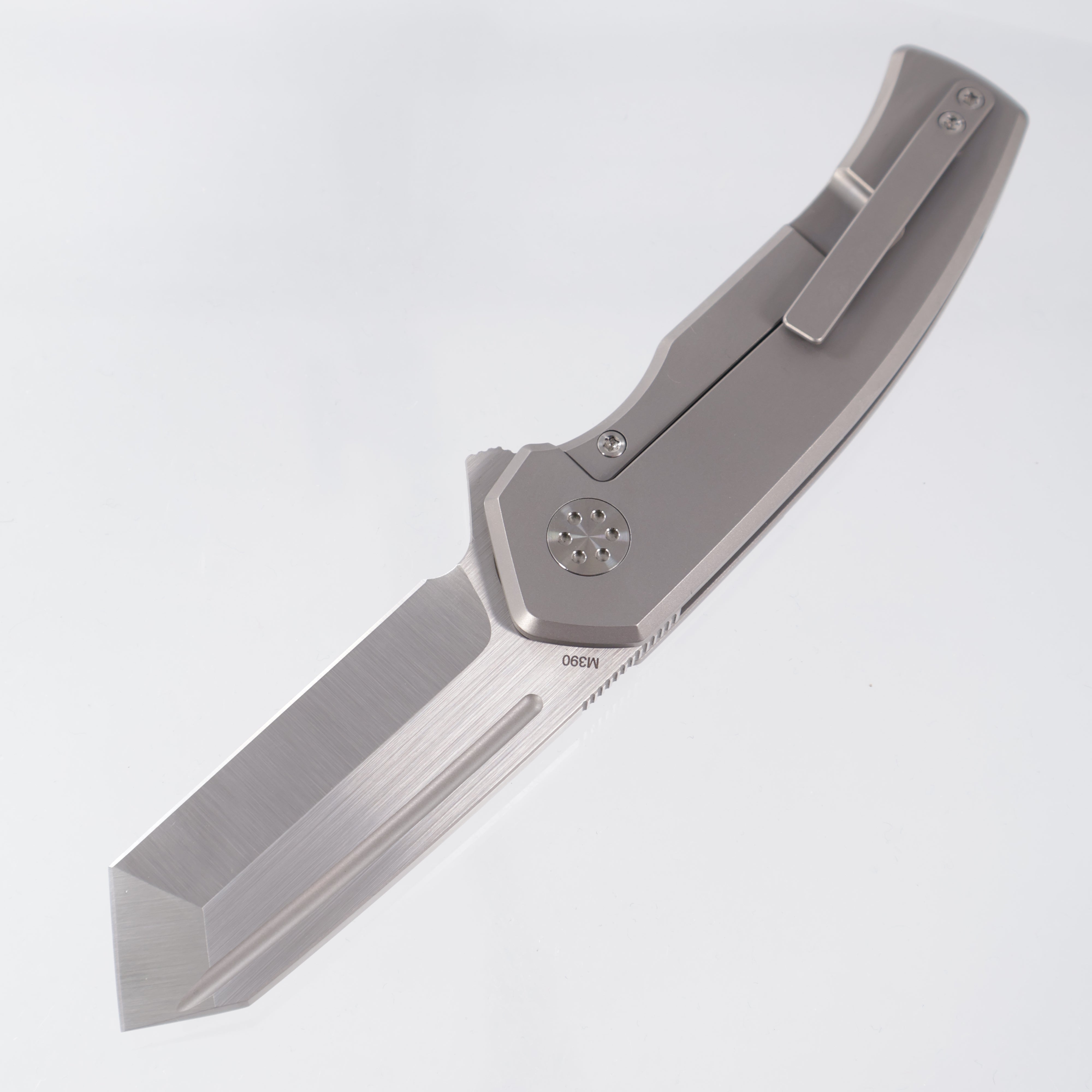 Beans Blades Mini Warrior Folder - Beadblast Titanium w/ Green Micarta - Satin M390