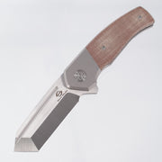 Beans Blades Mini Warrior Folder - Beadblast Titanium w/ Brown Micarta - Satin M390