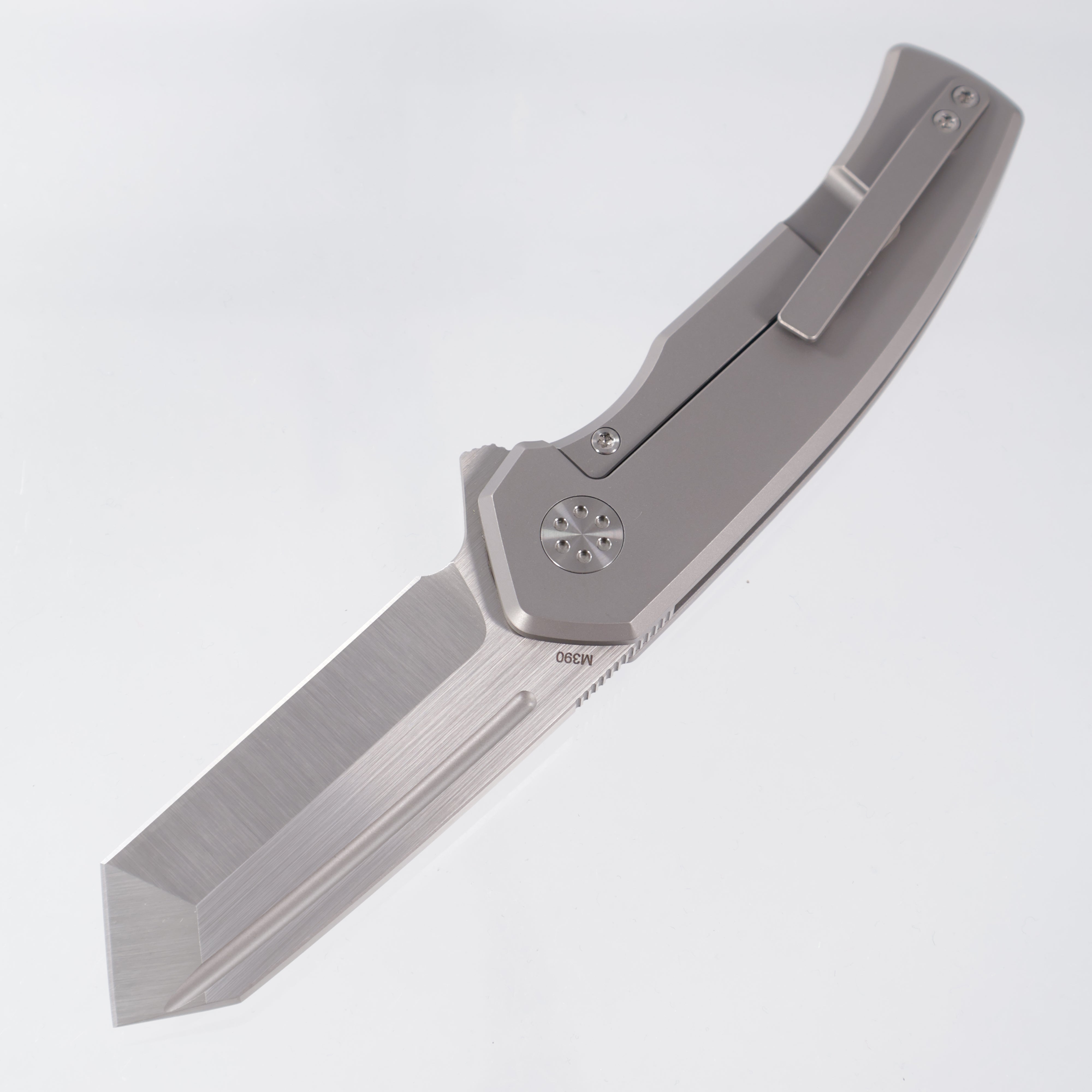 Beans Blades Mini Warrior Folder - Beadblast Titanium w/ Brown Micarta - Satin M390