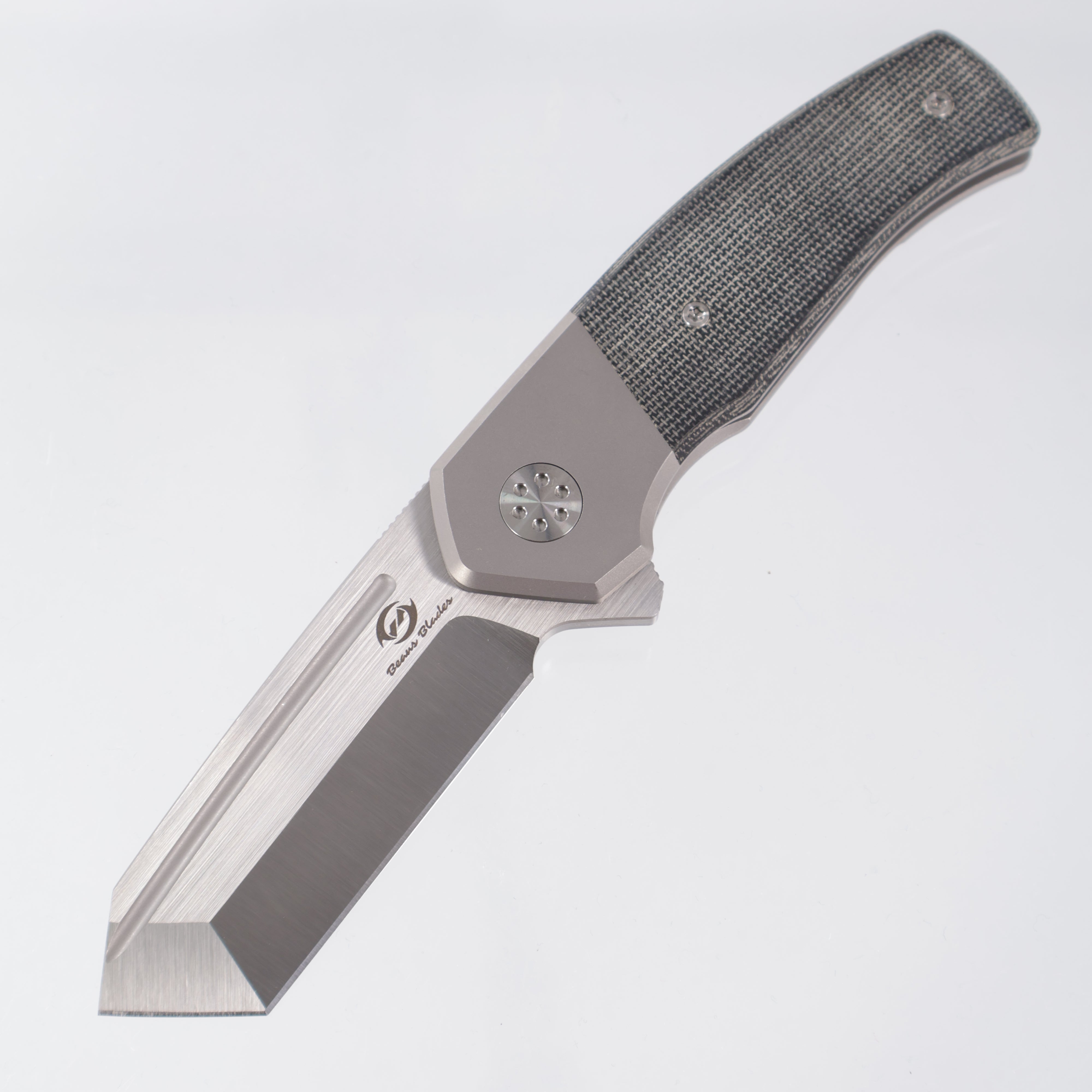 Beans Blades Mini Warrior Folder - Beadblast Titanium w/ Black Micarta - Satin M390