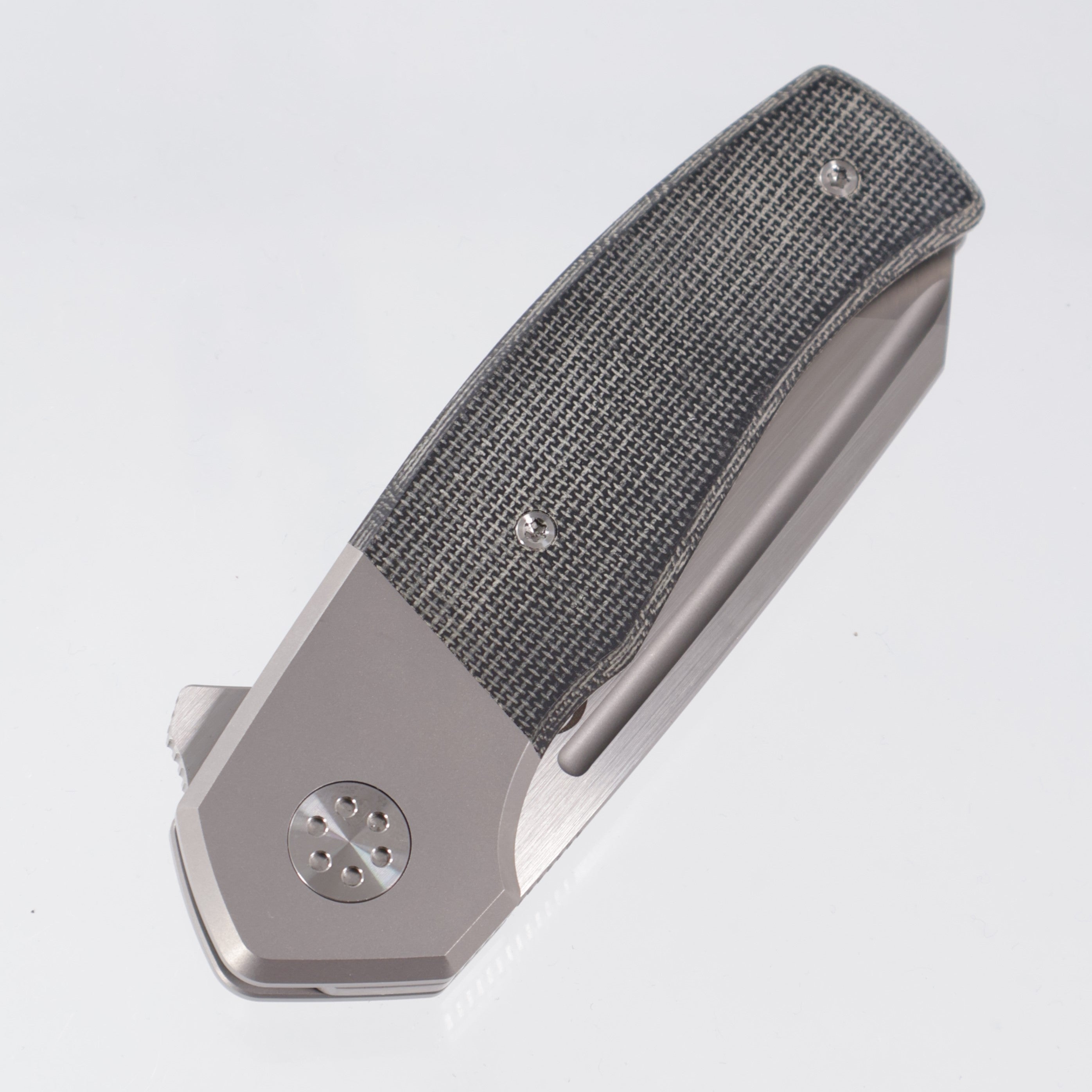 Beans Blades Mini Warrior Folder - Beadblast Titanium w/ Black Micarta - Satin M390