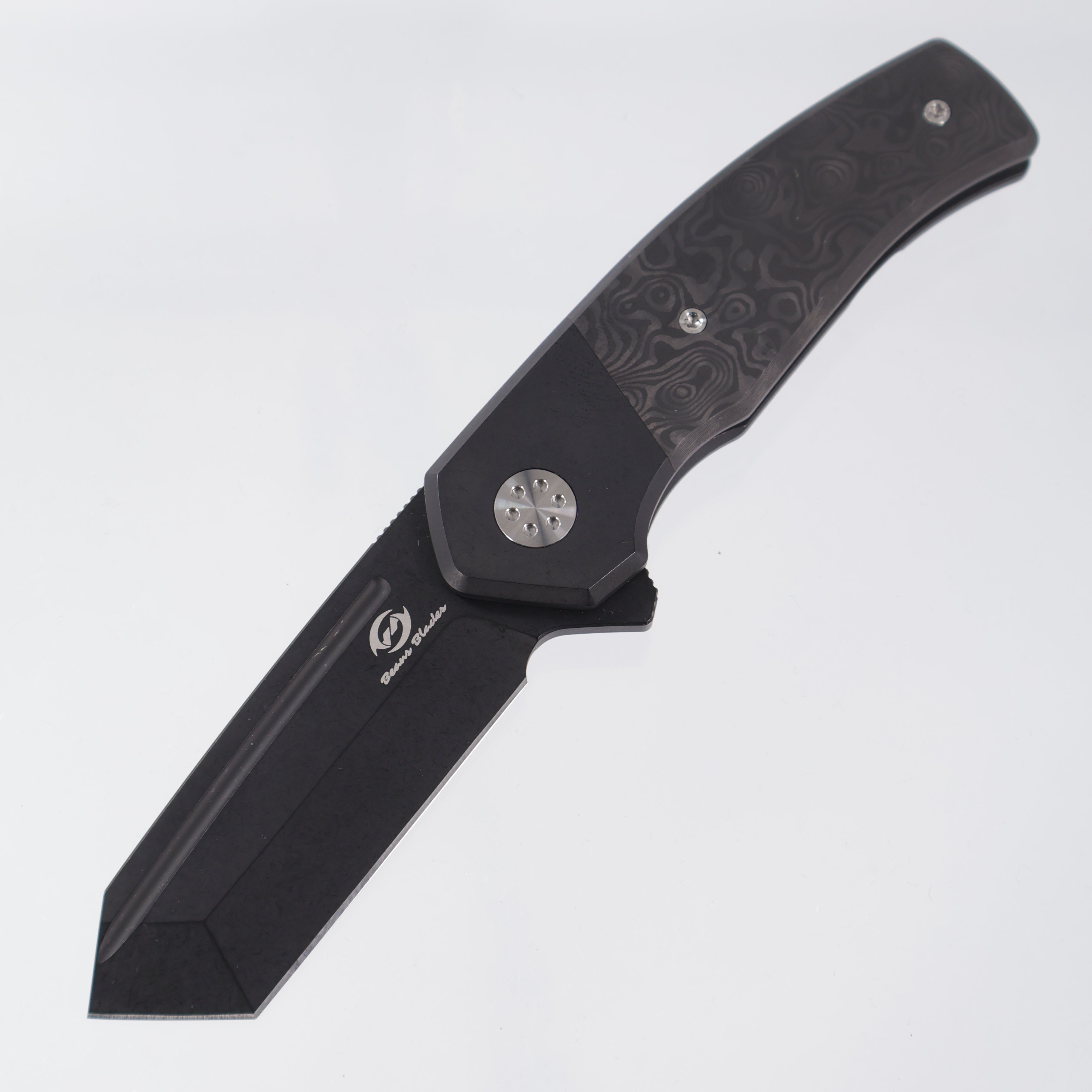 Beans Blade Mini Warrior Folder - Black PVD Titanium w/ Black Dunes Fat Carbon - Black PVD M390