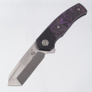 Beans Blades Mini Warrior Folder - Black PVD Titanium w/ Crosscut Purple Haze Fat Carbon - Satin M390
