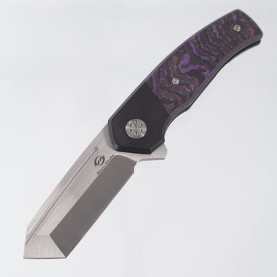 Beans Blades Mini Warrior Folder - Black PVD Titanium w/ Crosscut Purple Haze Fat Carbon - Satin M390