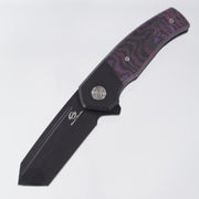 Beans Blades Mini Warrior Folder - Black PVD Titanium w/ Crosscut Purple Haze Fat Carbon - Black PVD M390