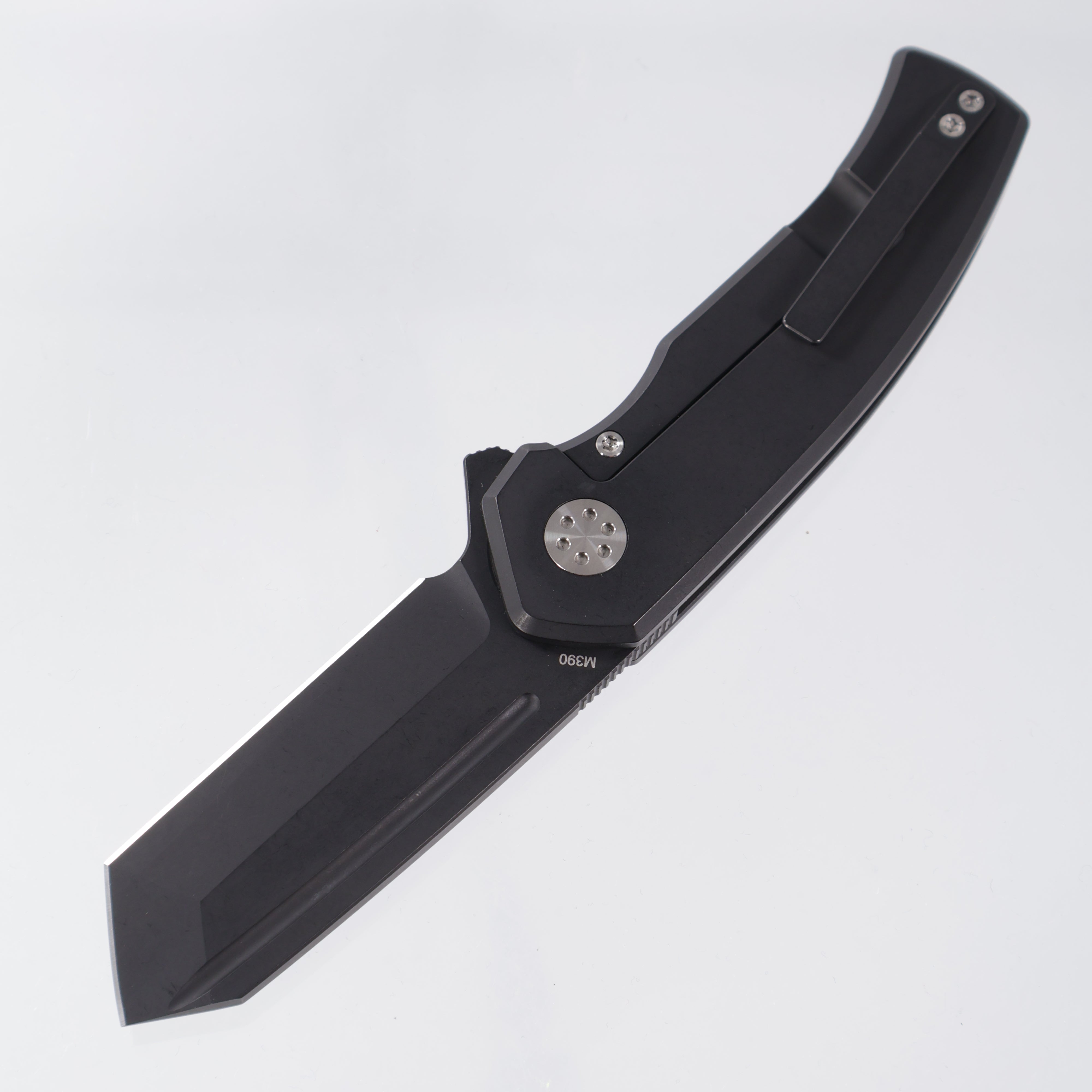Beans Blades Mini Warrior Folder - Black PVD Titanium w/ Crosscut Purple Haze Fat Carbon - Black PVD M390