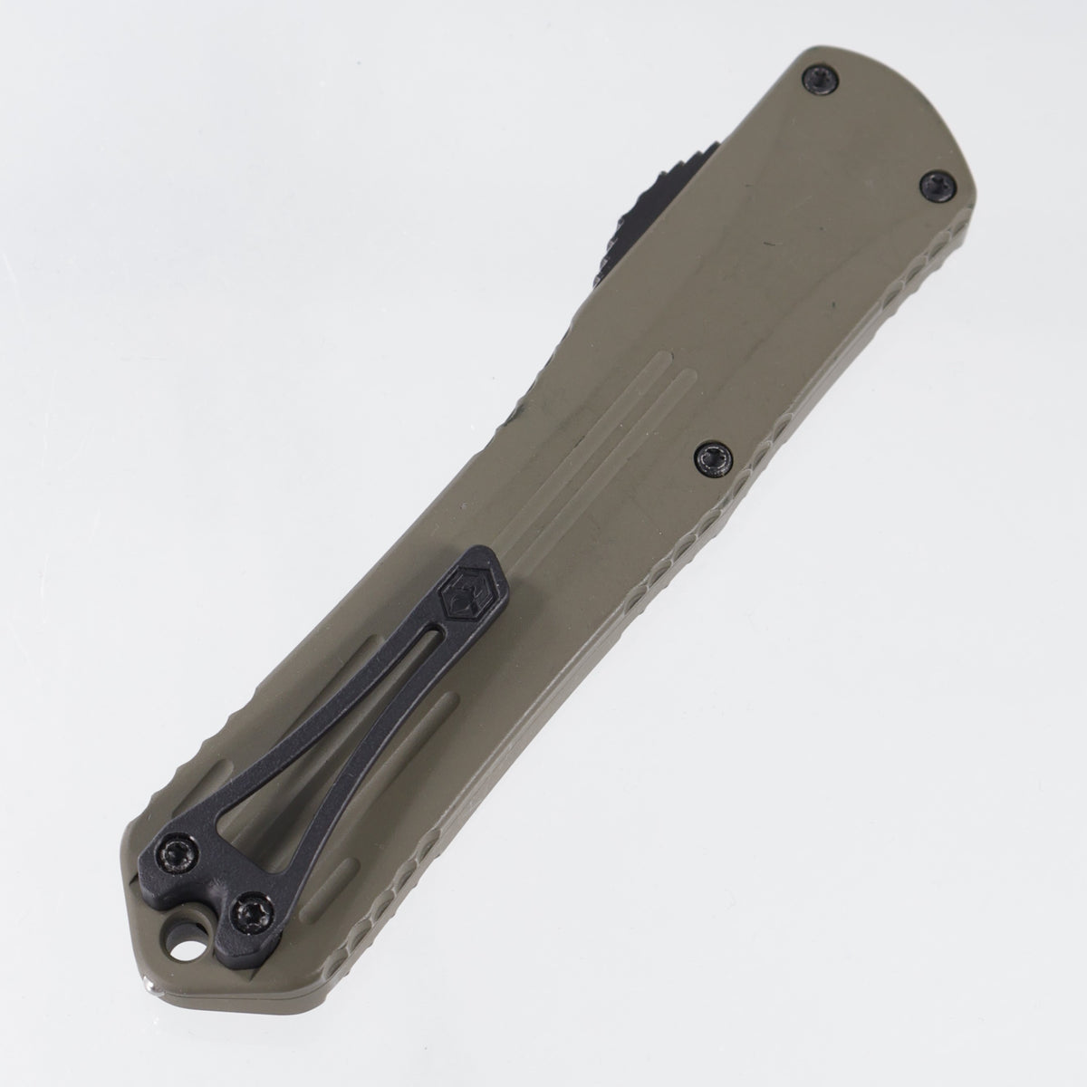 Heretic Manticore X Double Edge Blade Show 2022 Special - Bomb Green Cerakote Grooved Aluminum - Battle Black Elmax *PRE-OWED*