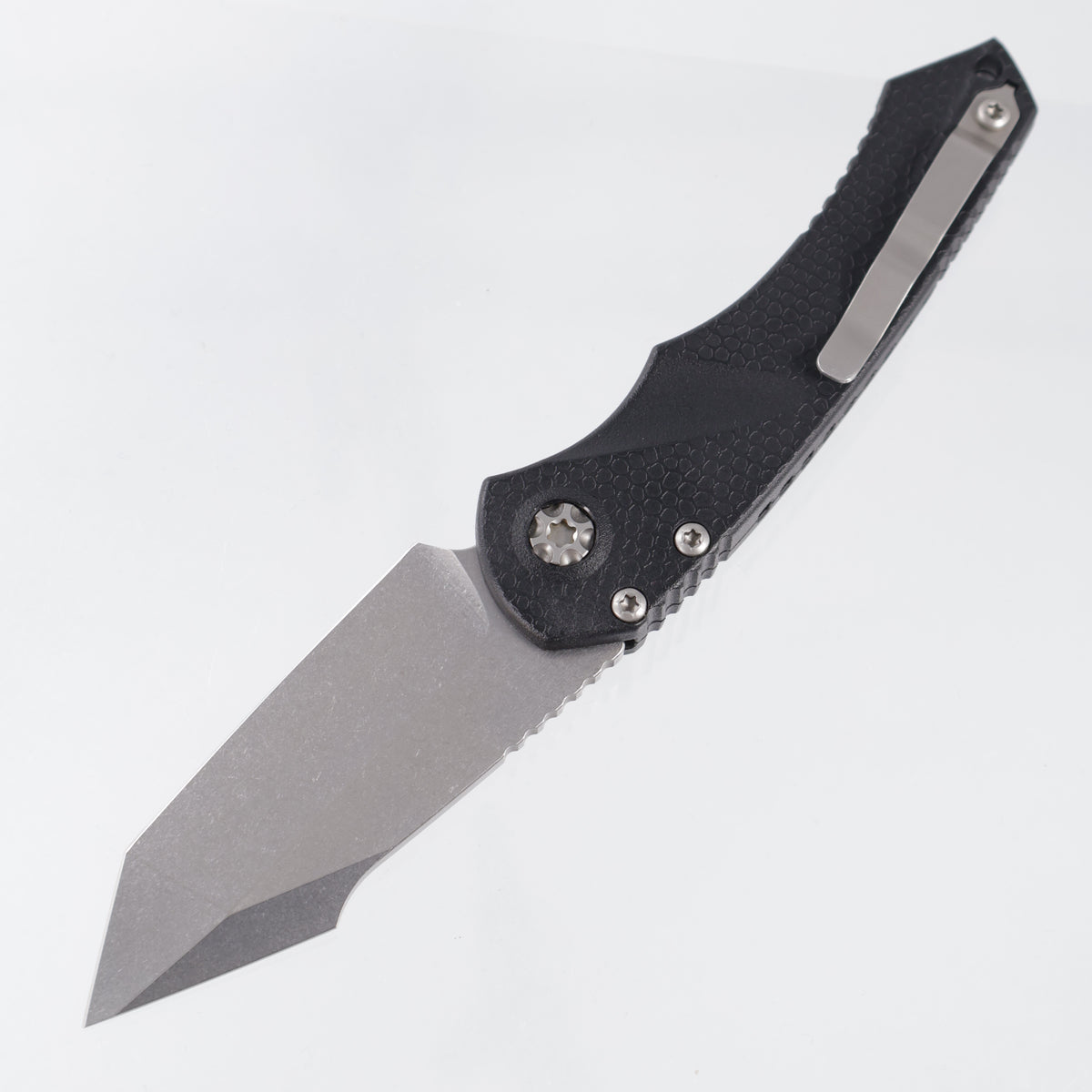 Heretic Mini Pariah Auto Tanto - Black Polymer - Stonewash Magnacut - H055-2A *PRE-OWNED* *NO BOX*