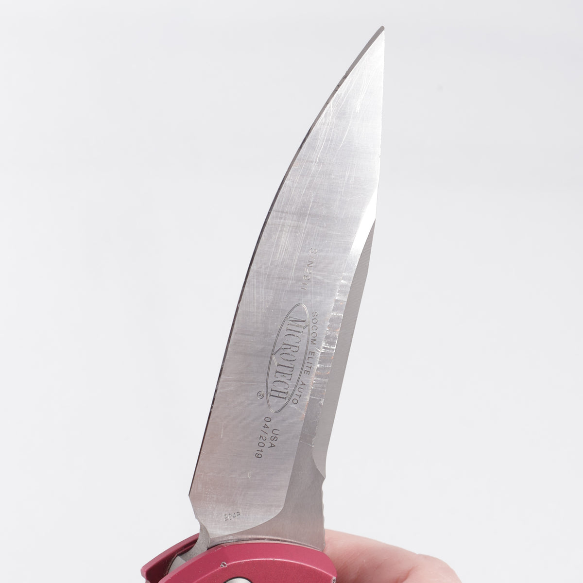 Microtech Socom Elite Auto Single Edge - Red Aluminum - Satin 204P - 160A-4 RD *PRE-OWNED*