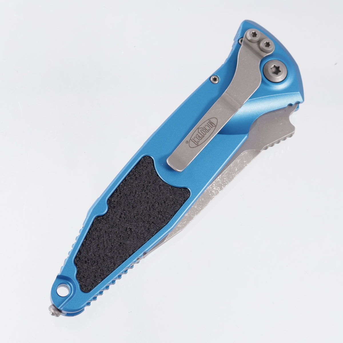 Microtech Socom Elite Auto Single Edge - Blue Aluminum - Apocalyptic M390 - 160A-10 APBL *PRE-OWNED*