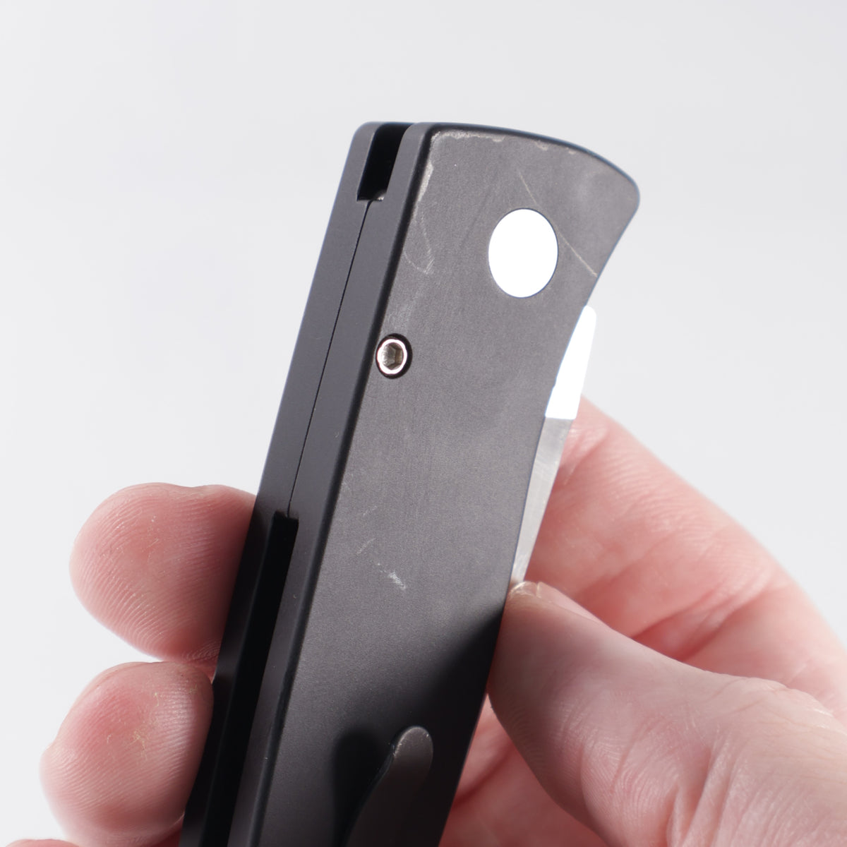 Pro-Tech Brend Classic Pre-Production - Black Aluminum w/ Abalone Button - Satin Magnacut - BSA.26.Brend.1 *PRE-OWNED*