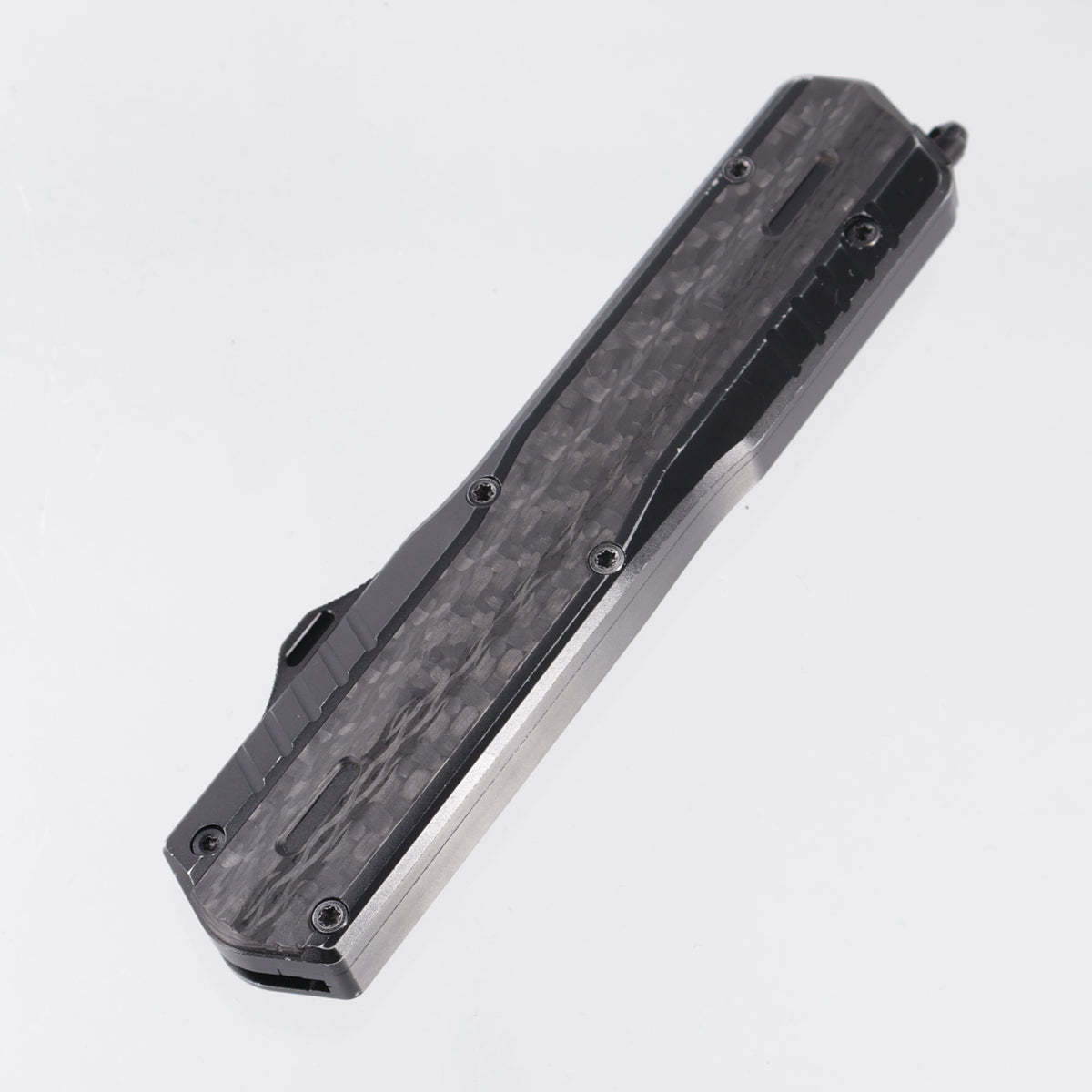 Maxace Medusa OTF Double Edge - Black Aluminum w/ Carbon Fiber Inlays - Satin Magnacut - X06B *PRE-OWNED*