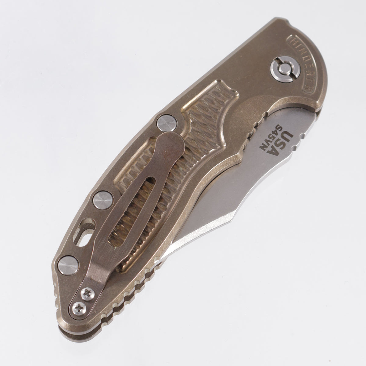 Hinderer XM-18 3.5" Auto Bowie - Bronze Stonewash Titanium w/ Faux Textured Inlays - Stonewash S45VN *PRE-OWNED*