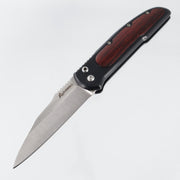Allen Elishewitz Wharncliffe Auto - Black Aluminum w/ Wood Inlays - Satin Blade *PRE-OWNED*