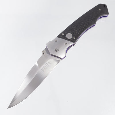 Butch, Rainy, Shawn & Thomas Vallotton Soldier of Fortune 99 Officer D/A - Carbon Fiber w/ Satin Ti Bolsters & Purple Ti Liners - Hand Satin Blade - #10 *PRE-OWNED*