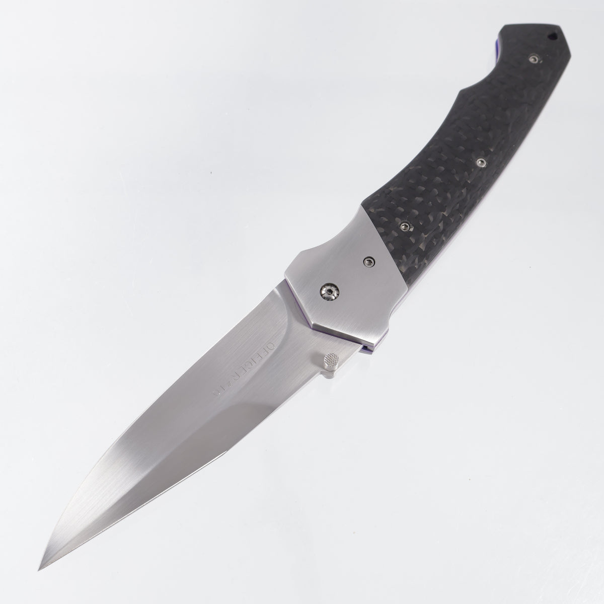 Butch, Rainy, Shawn & Thomas Vallotton Soldier of Fortune 99 Officer D/A - Carbon Fiber w/ Satin Ti Bolsters & Purple Ti Liners - Hand Satin Blade - #10 *PRE-OWNED*