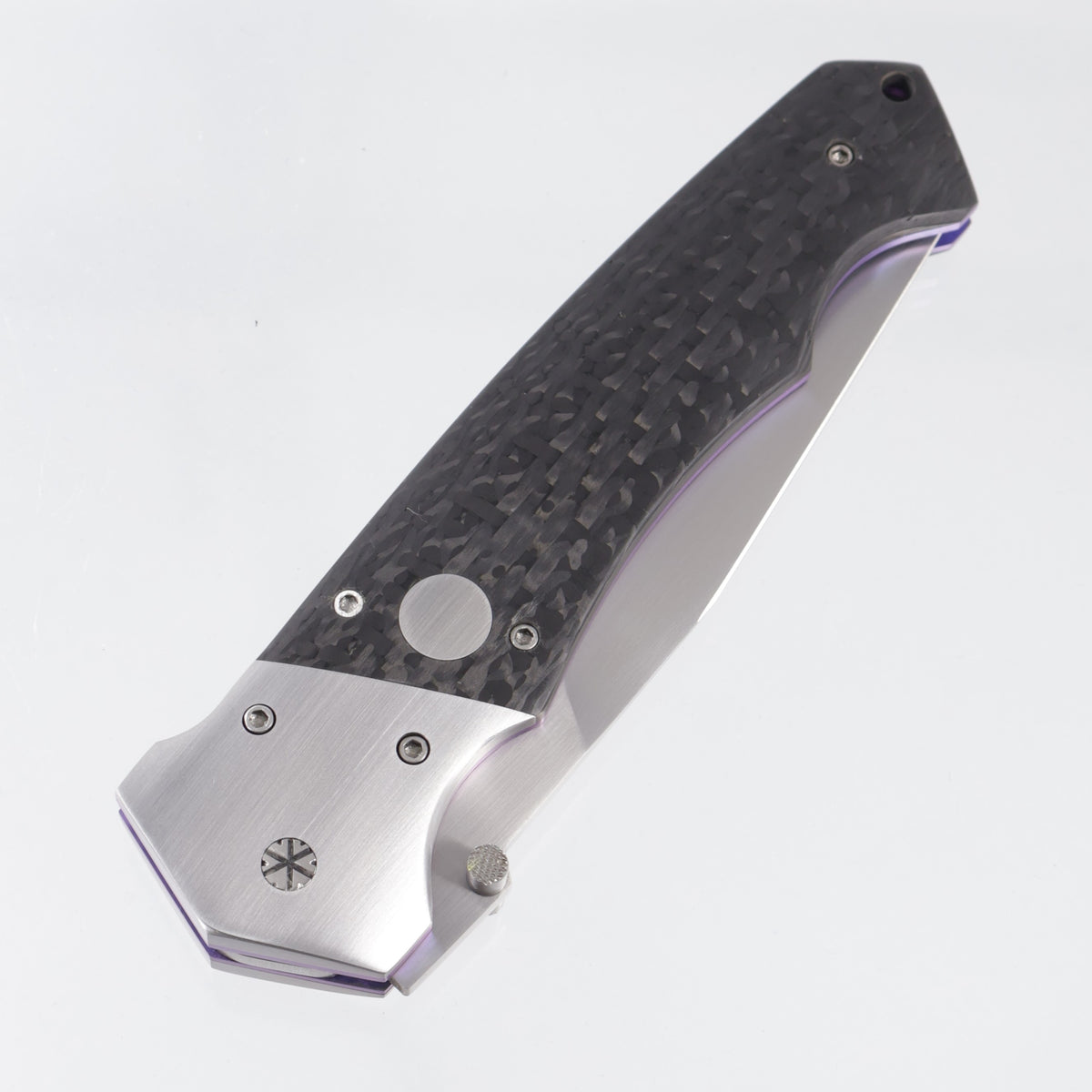 Butch, Rainy, Shawn & Thomas Vallotton Soldier of Fortune 99 Officer D/A - Carbon Fiber w/ Satin Ti Bolsters & Purple Ti Liners - Hand Satin Blade - #10 *PRE-OWNED*