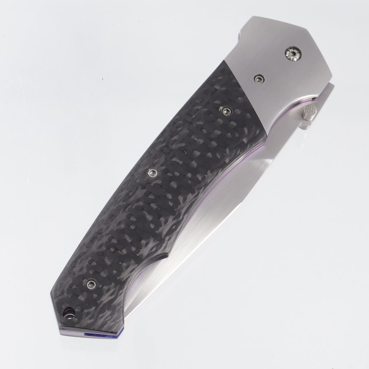 Butch, Rainy, Shawn & Thomas Vallotton Soldier of Fortune 99 Officer D/A - Carbon Fiber w/ Satin Ti Bolsters & Purple Ti Liners - Hand Satin Blade - #10 *PRE-OWNED*