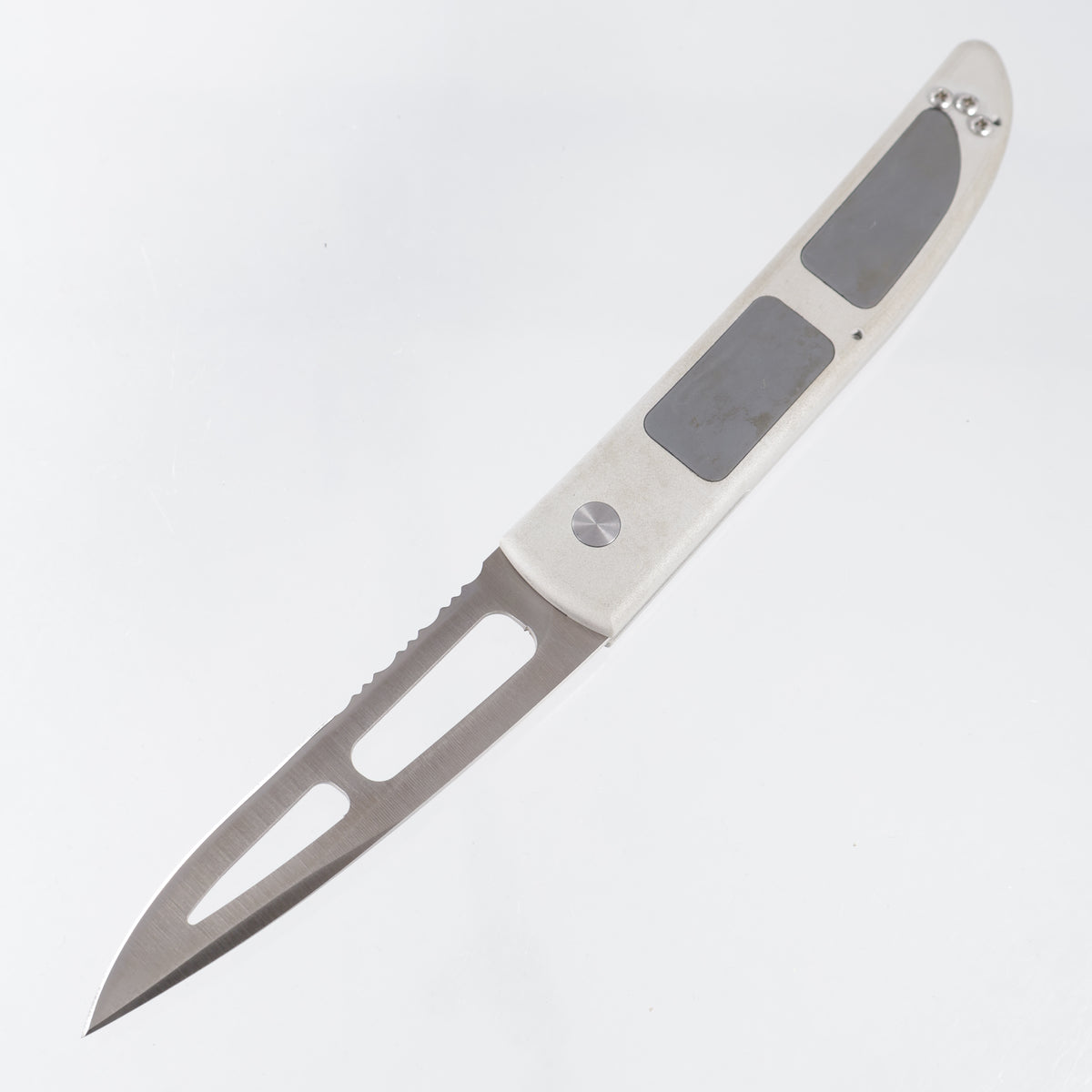 Bali-Song (Benchmade) 3000s Mel Pardue Automatic Concept Piece (One of Three) - Silver Aluminum w/ Rubberized Inserts - Skeletonized Partial Serrate Satin Blade *PRE-OWNED*