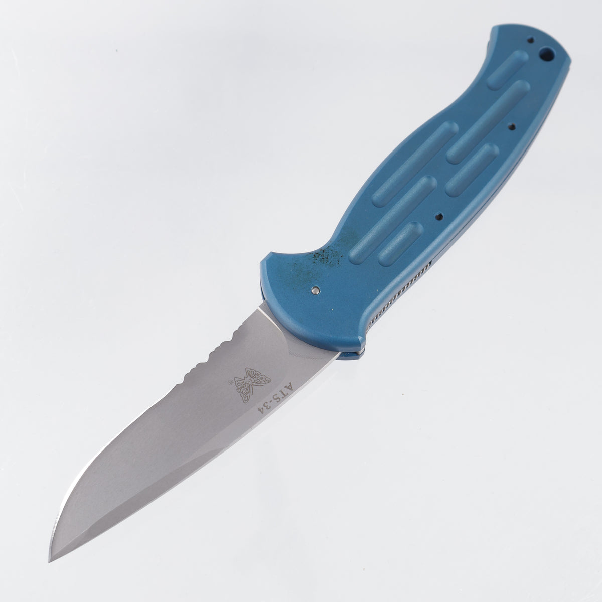 Bali-Song (Benchmade) Al-Mar GPA Automatic (One of One) - Blue Aluminum - Beadblast Partial Serrate ATS-34 Blade *PRE-OWNED*