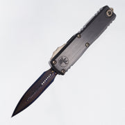 Microtech Marfione Select UTX-85 Gen III Double Edge - Hefted Black Aluminum Chassis w/ Blue Ti Accents & Bronzed Hardware - Blued Baker Forge Damascus - 1232-16MS2 *PRE-OWNED*