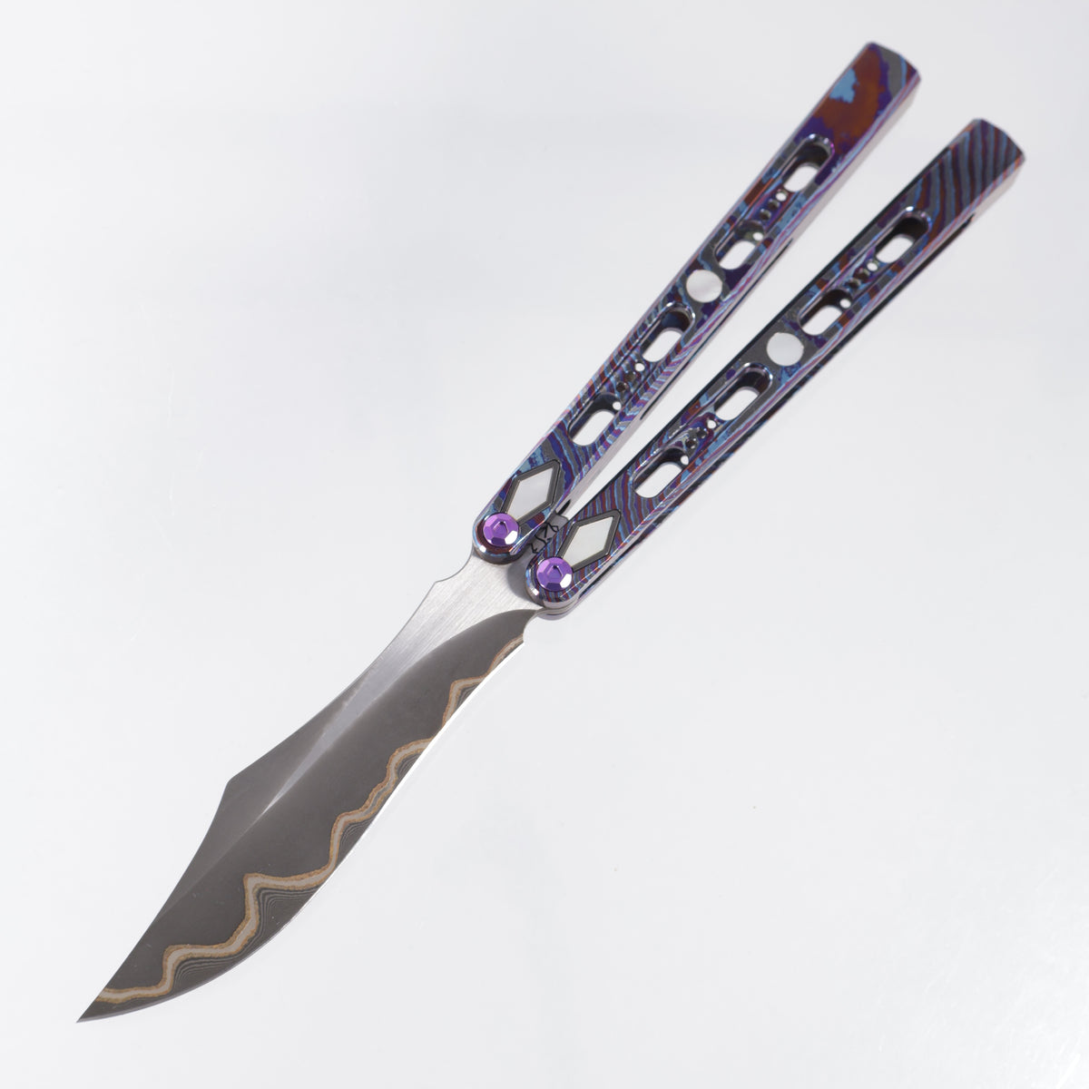 Poikilo Hydra PM1 Dao Full Dress - ZircuTi Handles w/ Mother Of Pearl Inlays - Baker Forge Volcanic River *PRE-OWNED*