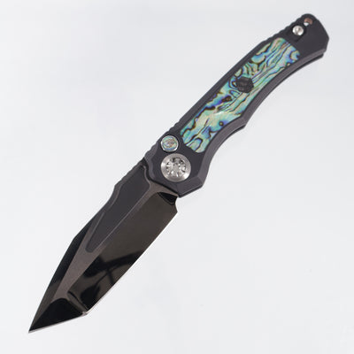 Heretic Wraith V4 Auto Tanto Custom - Aluminum Chassis w/ Abalone Inlays - DLC Cracked Ice Compound Grind M390 - SN: 011 *PRE-OWNED*