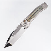 Heretic Wraith V4 Auto Tanto Custom - Hefted Titanium Chassis w/ Ice Age Mammoth Molar Inlays - Mirror Polish Compound Grind M390 - SN: 003 *PRE-OWNED*
