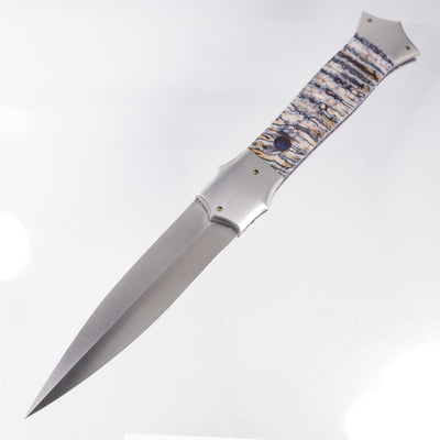 Rainy Vallotton Giant Shiv D/A Auto - Mammoth Molar w/ Satin Bolsters & Timascus Button - Satin Blade *PRE-OWNED* *NO PACKAGING*