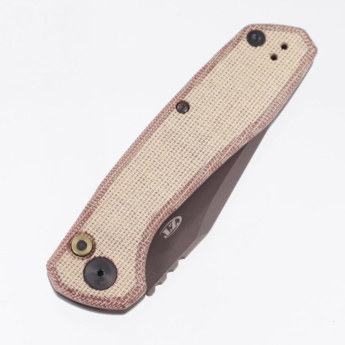 ZT 0512 - Natural Micarta & Dark Bronze Cerakote Titanium - Dark Bronze Cerakote Cruwear *PRE-OWNED*