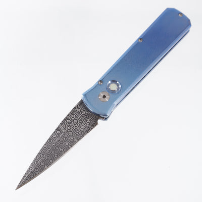 Pro-Tech Godson Custom - Blue Ano Orange Peel Titanium - Damascus Blade *PRE-OWNED*