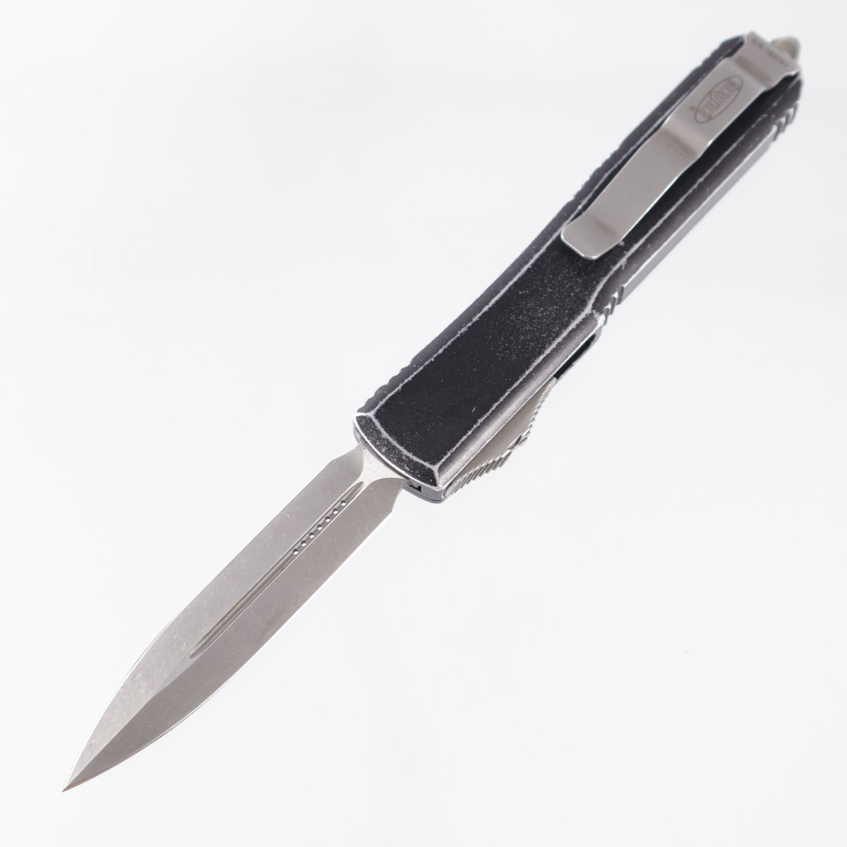 Microtech Ultratech Double Edge - Distressed Black Aluminum - Apocalyptic M390 - 122-10 DBK *PRE-OWNED*