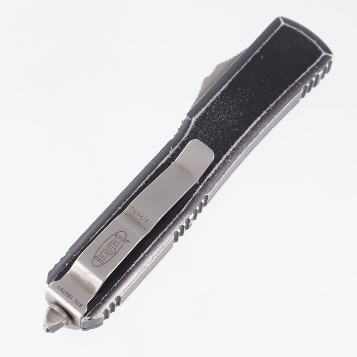 Microtech Ultratech Double Edge - Distressed Black Aluminum - Apocalyptic M390 - 122-10 DBK *PRE-OWNED*