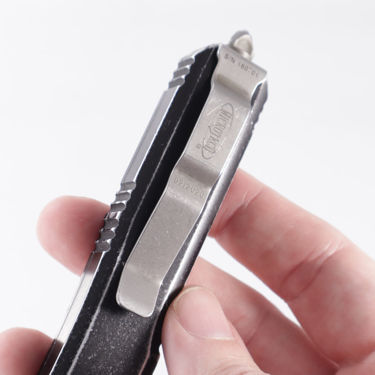 Microtech Ultratech Double Edge - Distressed Black Aluminum - Apocalyptic M390 - 122-10 DBK *PRE-OWNED*