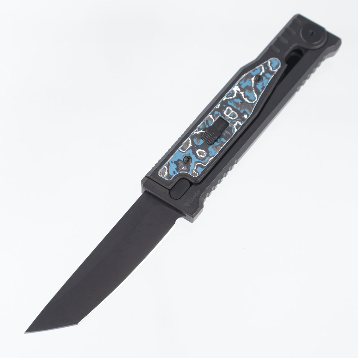 Reate Exo-M Tanto - Black PVD Titanium w/ Arctic Frost Fat Carbon Inlays - Black PVD Elmax - S/N: 010 *PRE-OWNED*