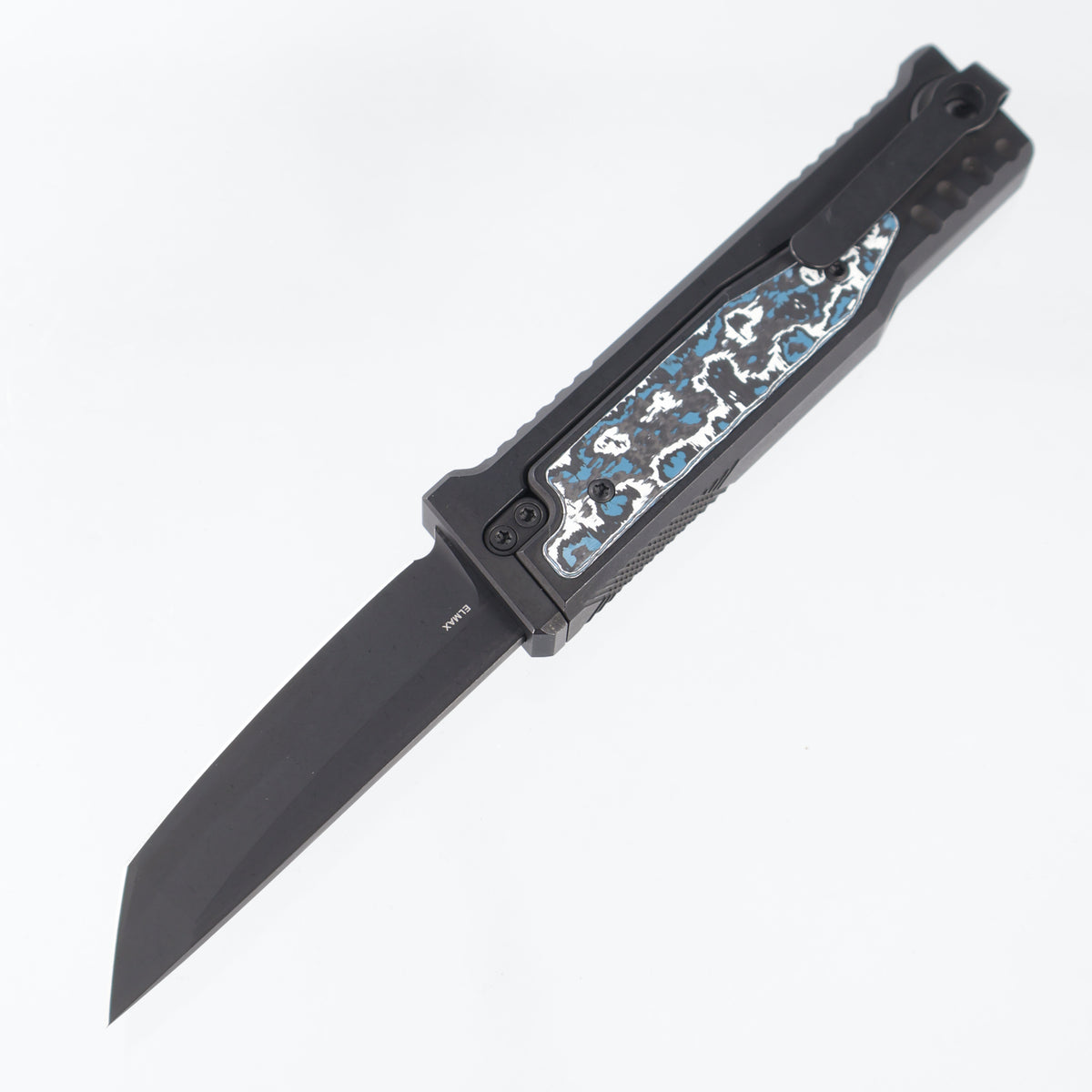 Reate Exo-M Tanto - Black PVD Titanium w/ Arctic Frost Fat Carbon Inlays - Black PVD Elmax - S/N: 010 *PRE-OWNED*