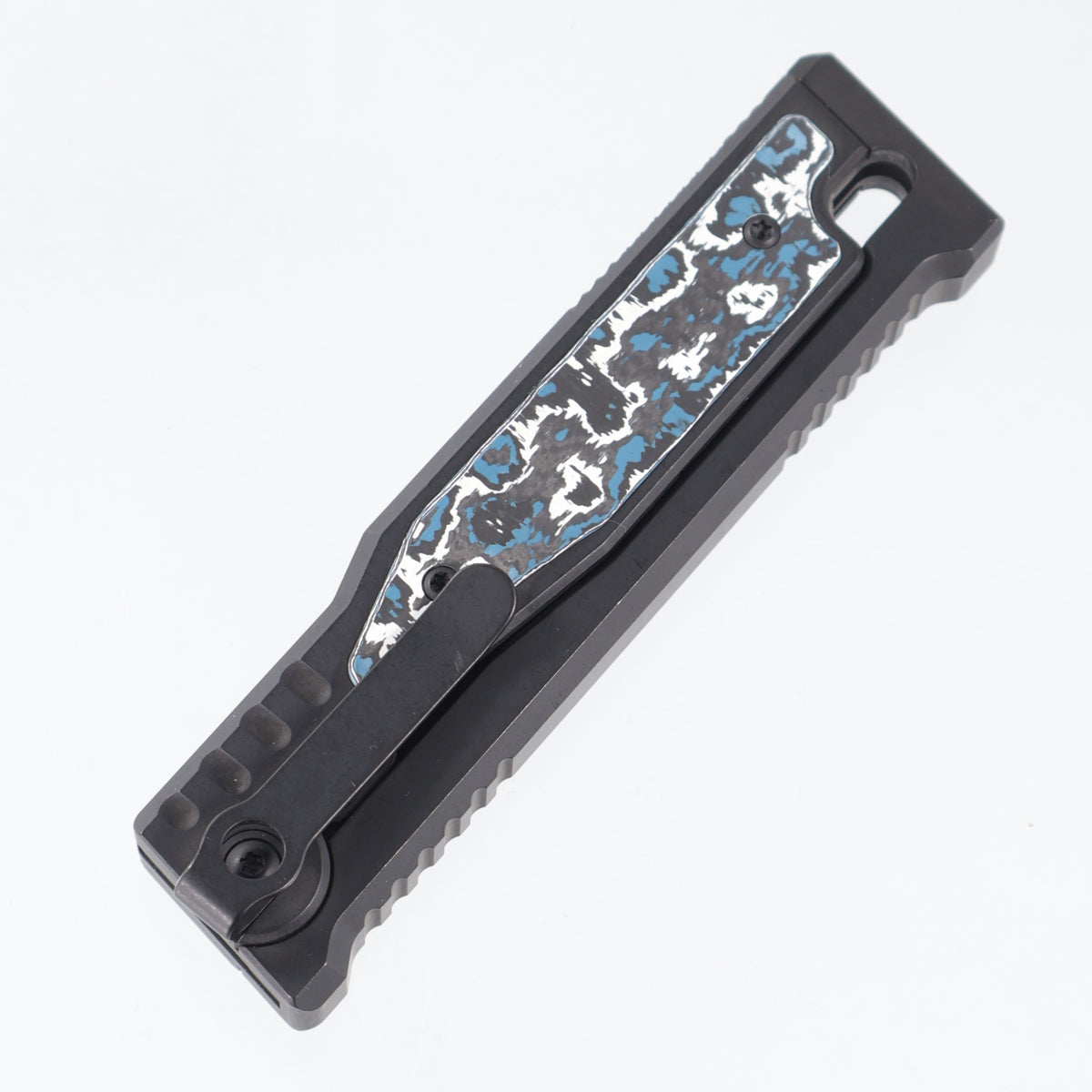 Reate Exo-M Tanto - Black PVD Titanium w/ Arctic Frost Fat Carbon Inlays - Black PVD Elmax - S/N: 010 *PRE-OWNED*