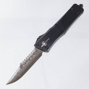 Marfione Custom Combat Troodon Interceptor - Hattori San-Mai Cowry-X Core Damascus - Hefted Aluminum Chassis w/ Purple Ringed Titanium hardware - S/N:015 *PRE-OWNED*