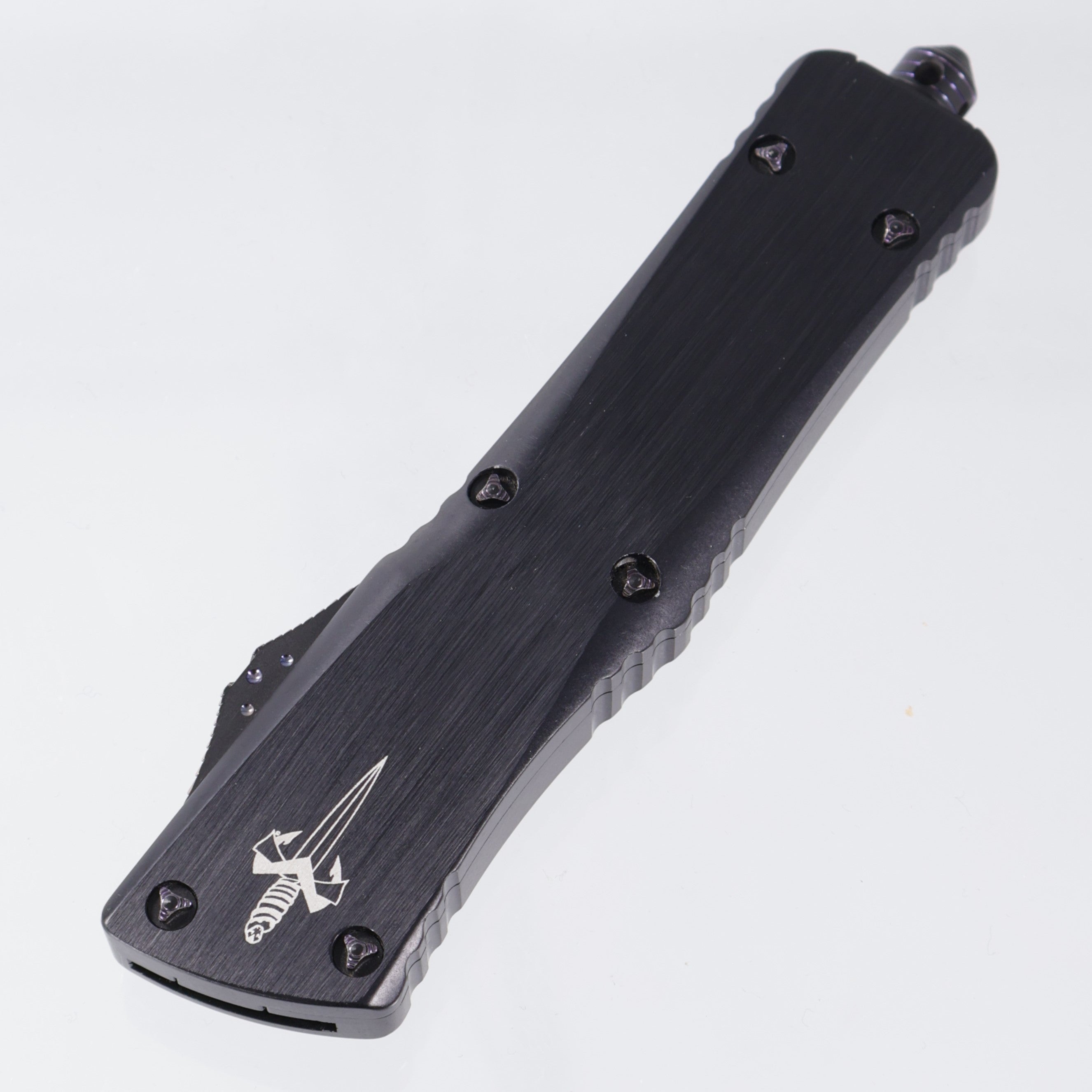 Marfione Custom Combat Troodon Interceptor - Hattori San-Mai Cowry-X Core Damascus - Hefted Aluminum Chassis w/ Purple Ringed Titanium hardware - S/N:015 *PRE-OWNED*