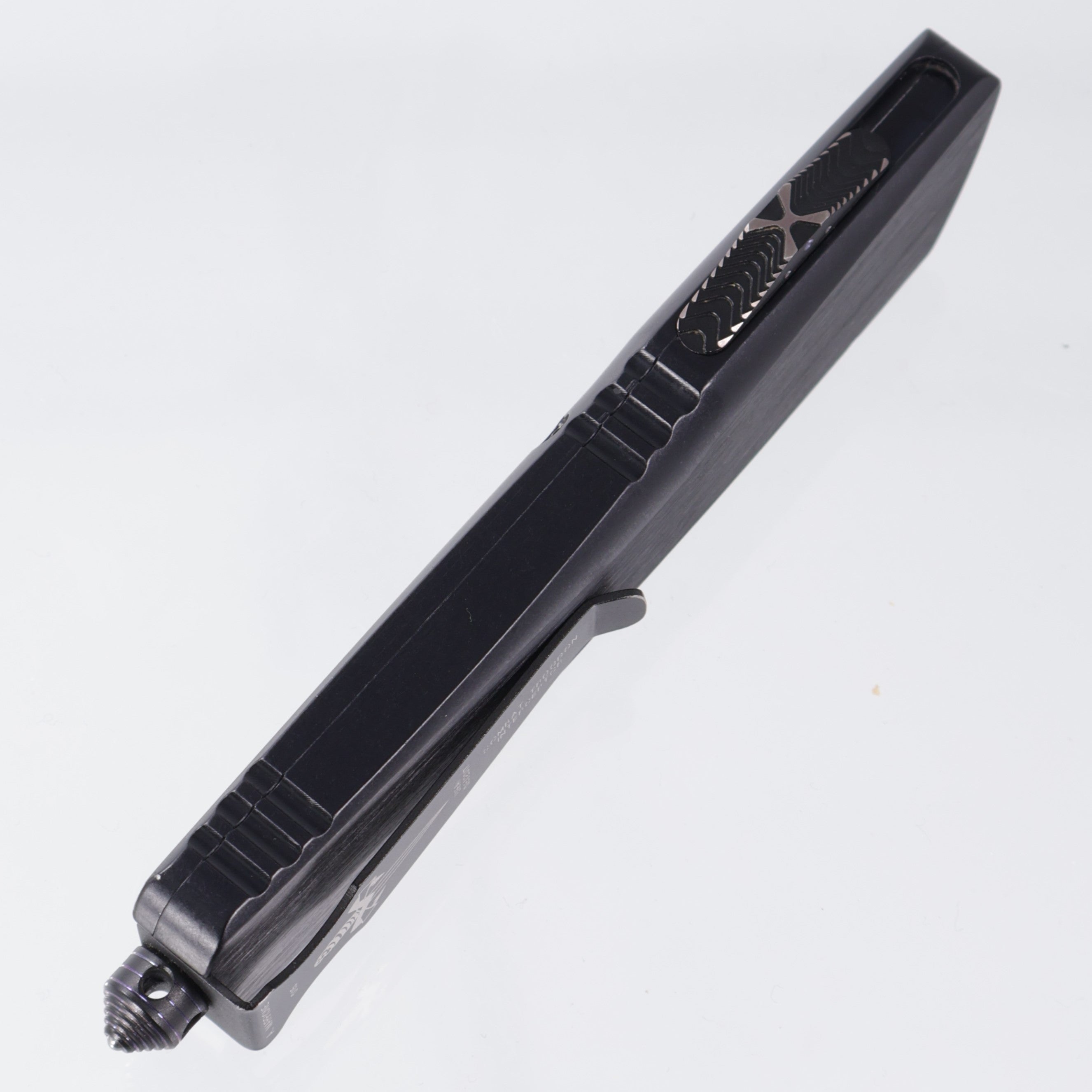 Marfione Custom Combat Troodon Interceptor - Hattori San-Mai Cowry-X Core Damascus - Hefted Aluminum Chassis w/ Purple Ringed Titanium hardware - S/N:015 *PRE-OWNED*