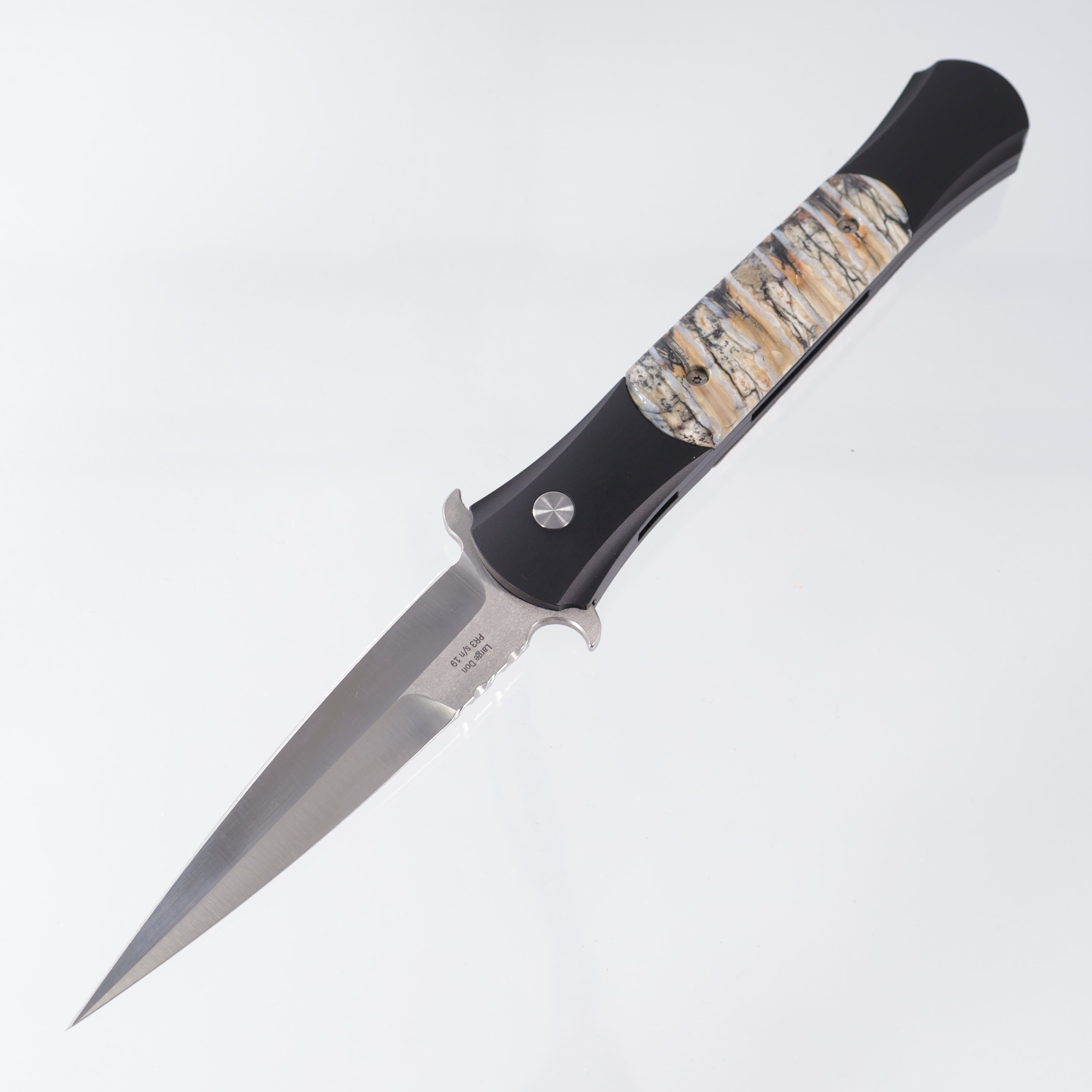 Protech Large Don Custom - Hand Filed 154-CM - Black Aluminum w/ Mammoth Molar Inlays - PR3 S/N: 019 *PRE-OWNED*