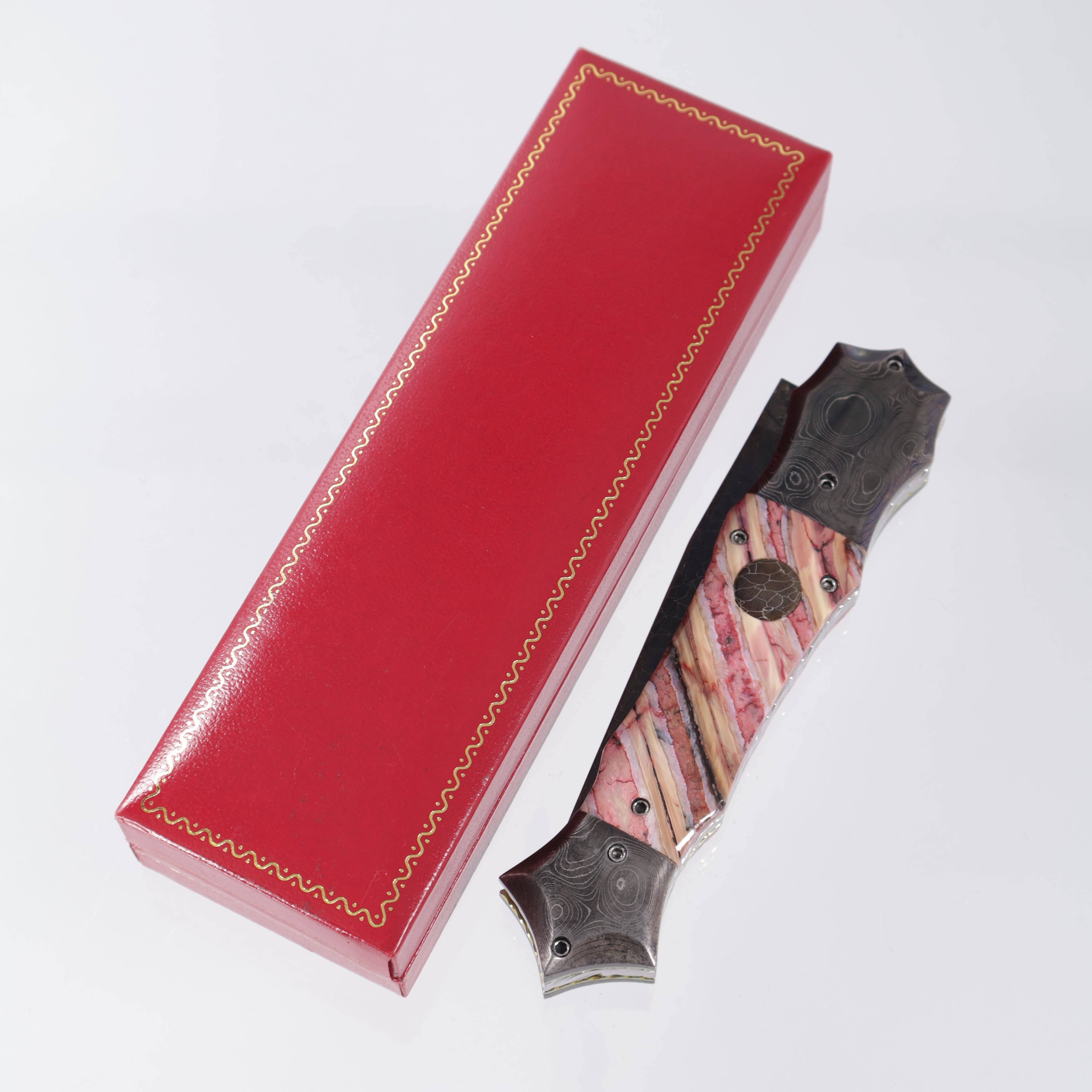 Rainy Vallotton Hell Razor Custom - Dragonskin Damascus - Mammoth Molar w/ Damascus Bolsters *PRE-OWNED*