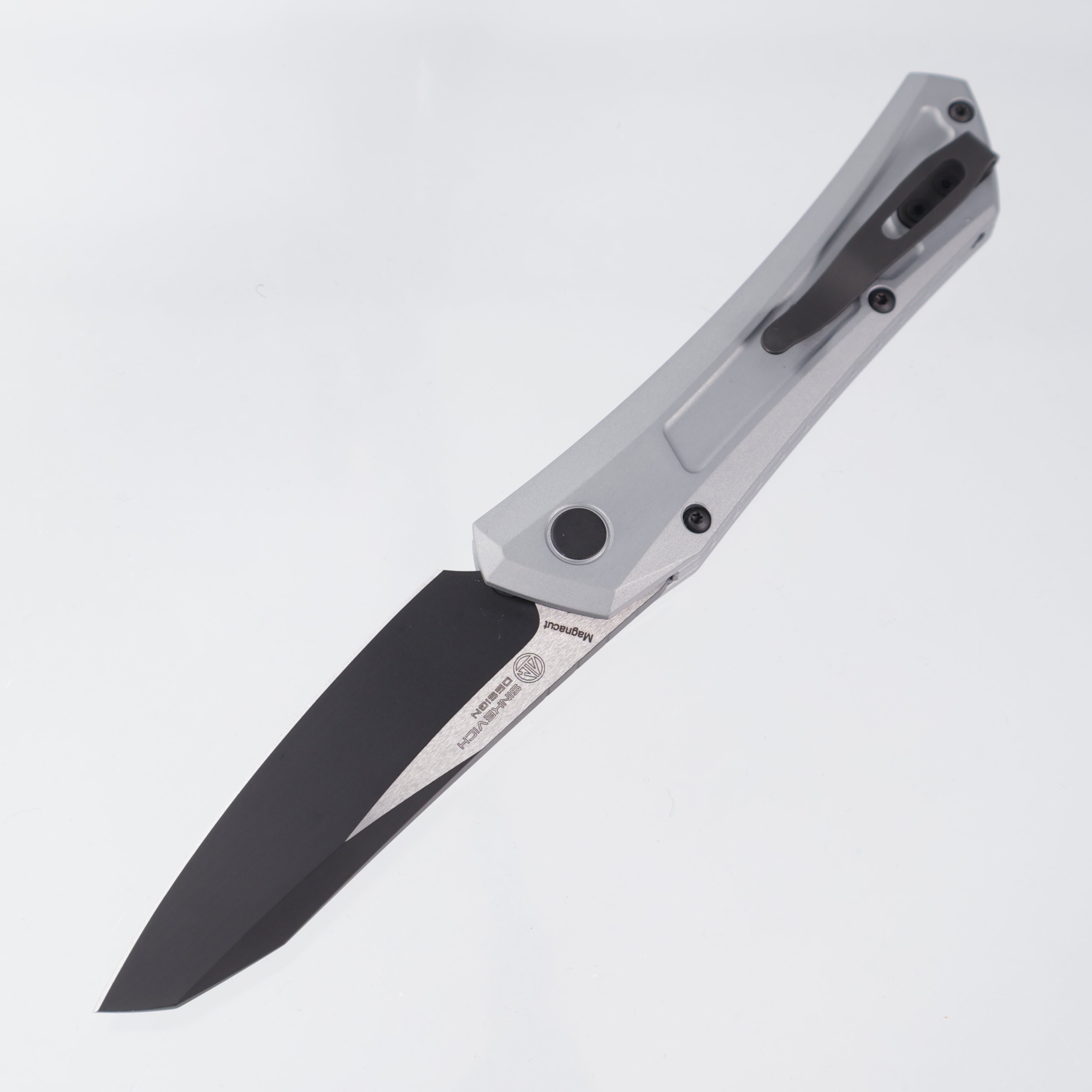 Pro-Tech Oligarch - Gray Aluminum w/ Black Lip Pearl Button - 2-Tone DLC Magnacut - 2024.BLADEWEST.05 *PRE-OWNED*
